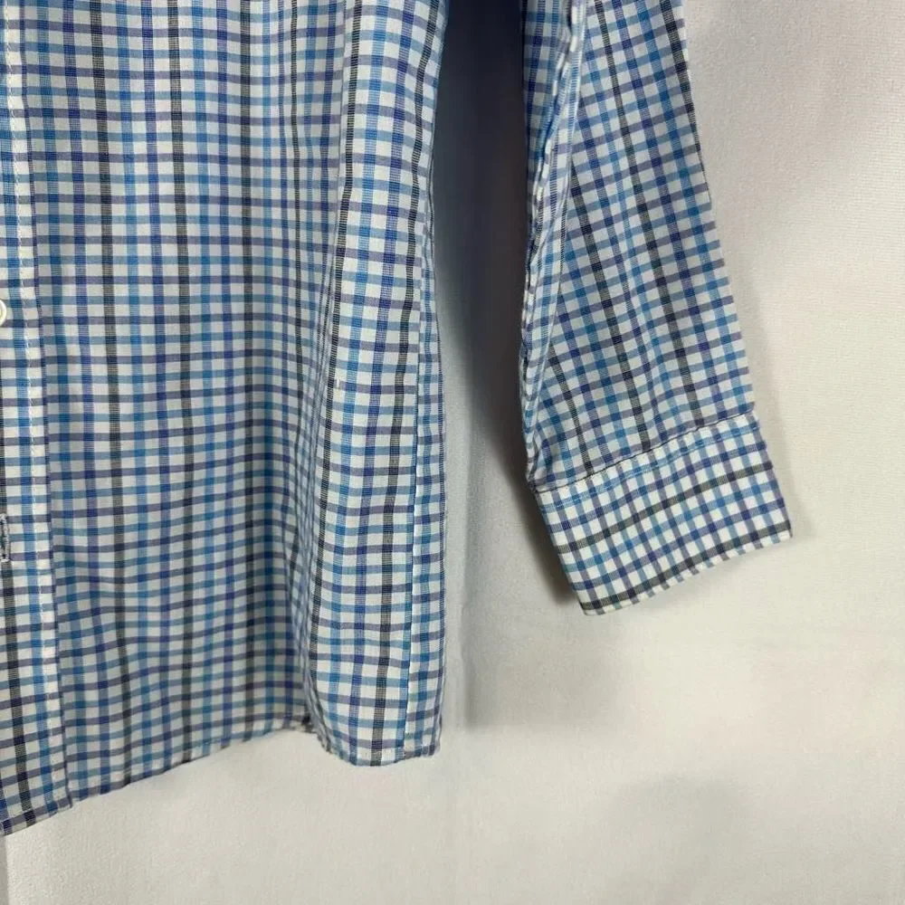 Kenneth Cole Reaction Boys Button Down Checked Plaid Dress Shirt Top Siz…